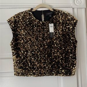 Banana Republic Black and Gold Sequin Blouse